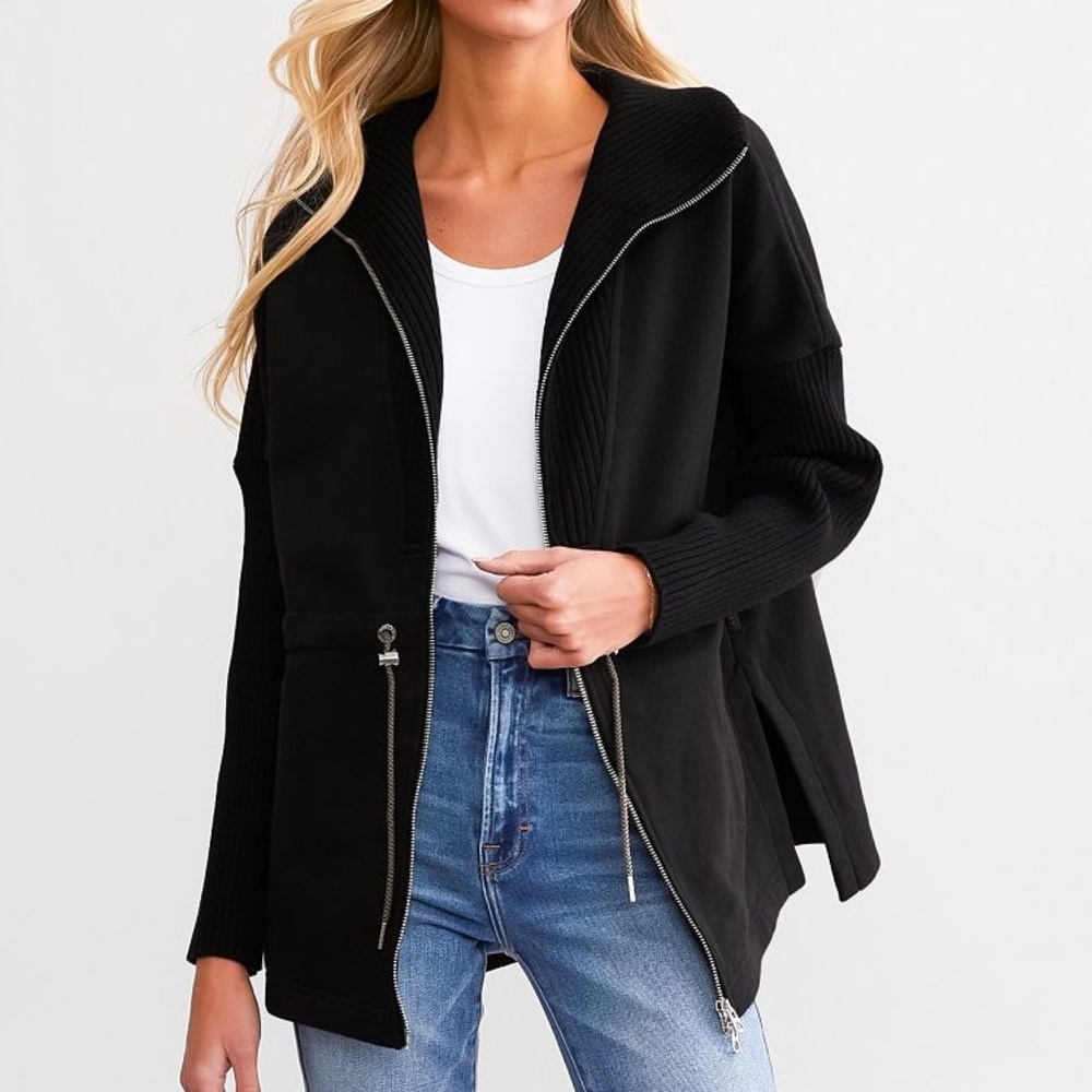 Varley Cotswold Longline Sweat Cardigan Jacket in Black